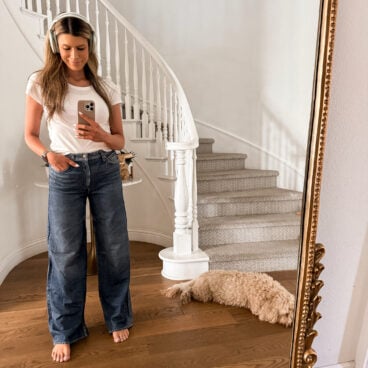 Corrine wearing viral sweatpant jeans