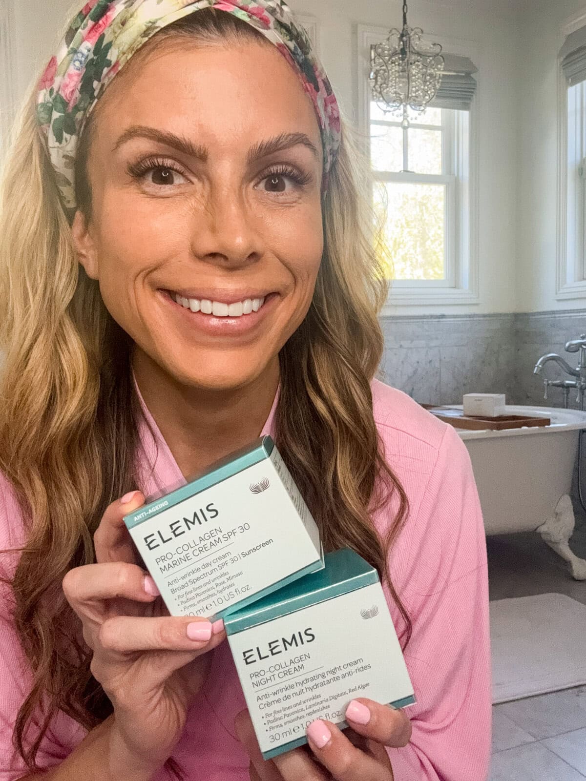 Corrine with Elemis Pro-Collagen Marine Cream and Night Cream set