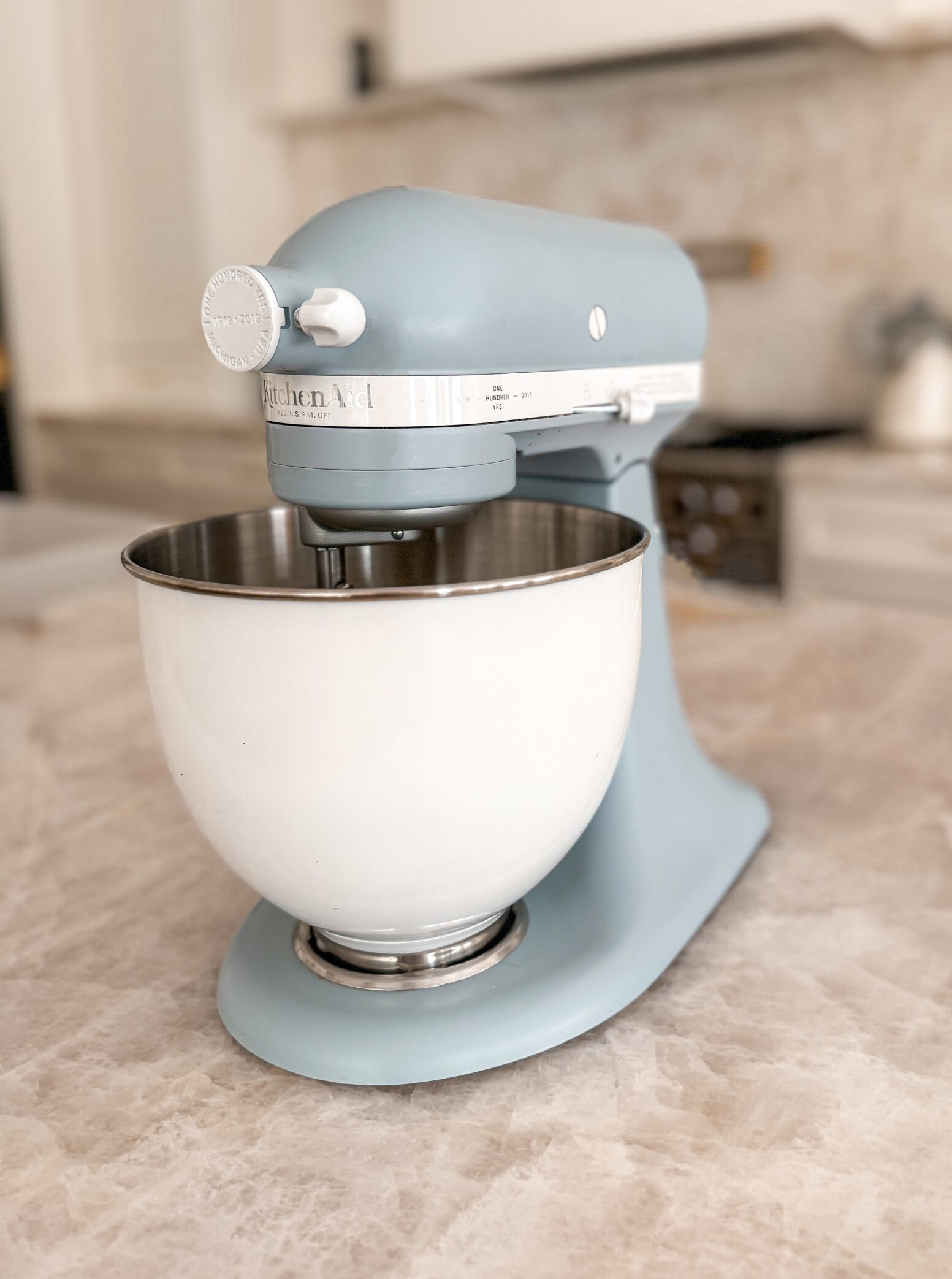 Blue KitchenAid artisan stand mixer