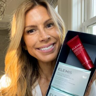 Corrine holding Elemis gift set 1