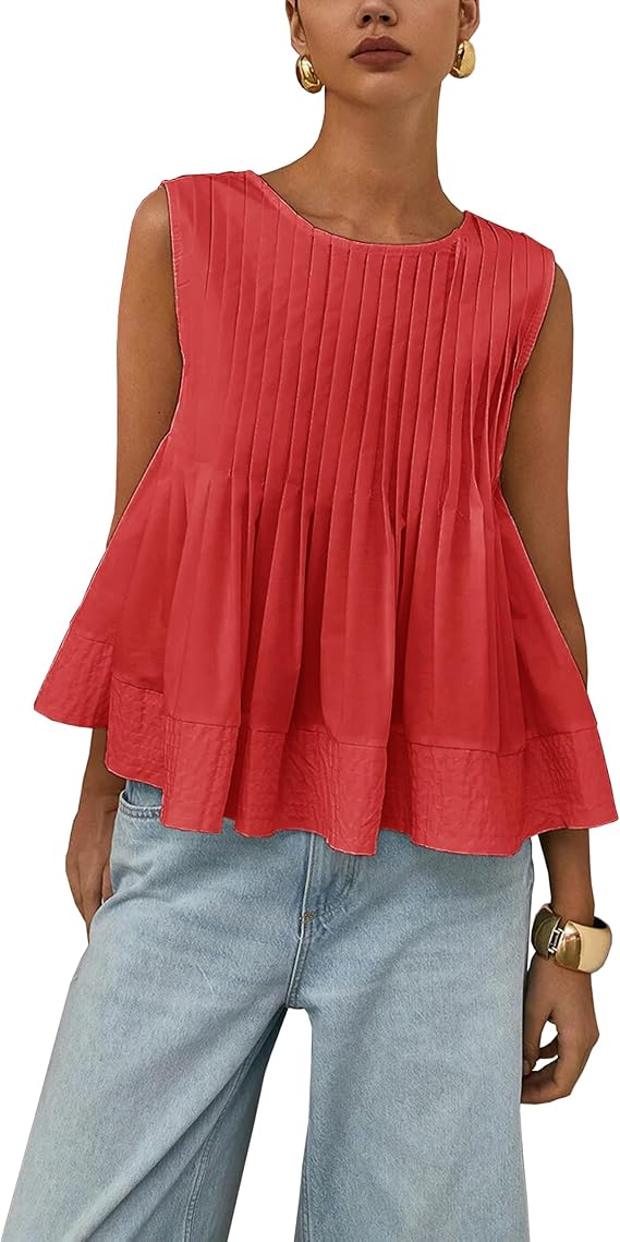 Yimoon Womens Peplum Tops Pleated Ruffle Tank Top